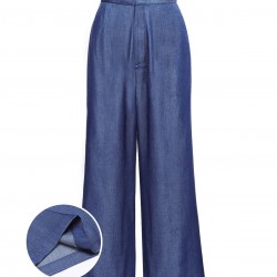 Blue  High Waist Wide Leg Pants