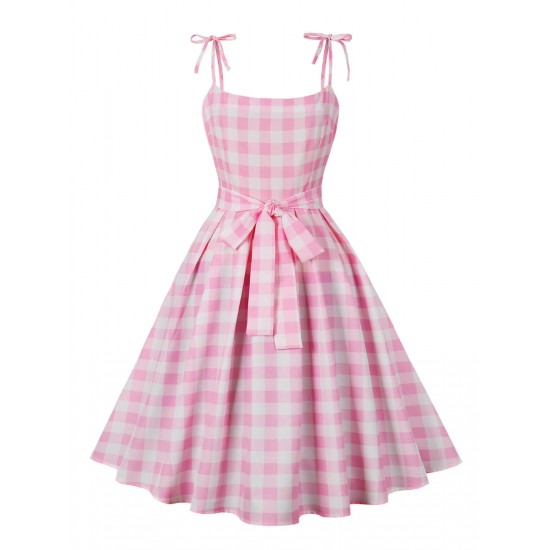 Plus Size Pink  Plaid Strap Dress