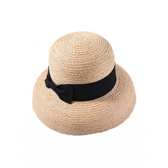  Black Bowknot Raffia Hat