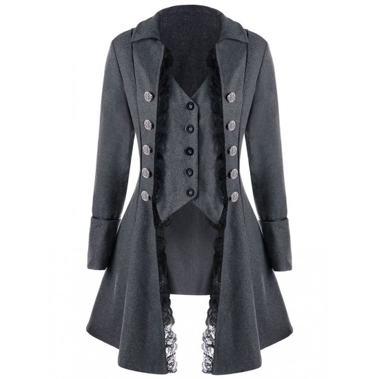  Solid Button Lace Coat