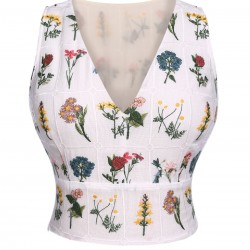 White  Floral Embroidery Crop Top