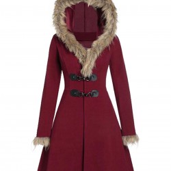  Solid Buckle Fur Trimmed Coat