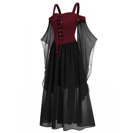 Plus Size  Suspender Contrast Color Chiffon Strap Dress