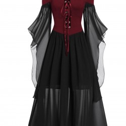 Plus Size  Suspender Contrast Color Chiffon Strap Dress