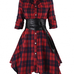 Pre-Sale Plus Size  3/4 Sleeve Plaid Belt Long Tops