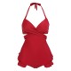 2PCS  Red Butterfly Halter One-piece Swimsuit