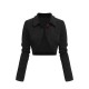 Black  Textured Knitted Crop Jacket