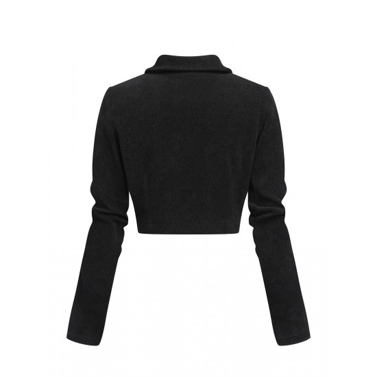 Black  Textured Knitted Crop Jacket