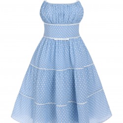 Sky Blue  Strap Polka Dot Swing Dress