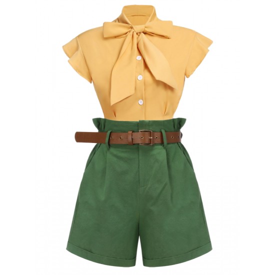 Dark Green  Solid Vintage Shorts