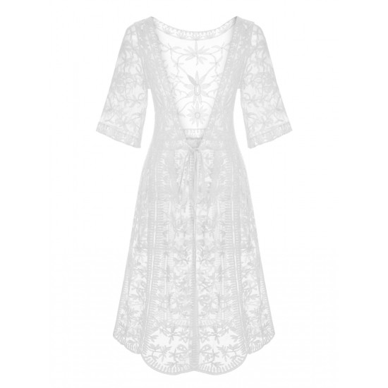 White  Lace V-neck Wrap Cover-up