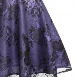 Purple  Mesh Floral Swing Dress