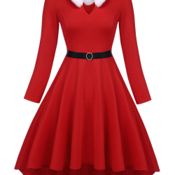 Pre-Sale Plus Size Red  Furry Solid Swing Dress