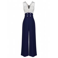  Polka Dot Patchwork Button Jumpsuit