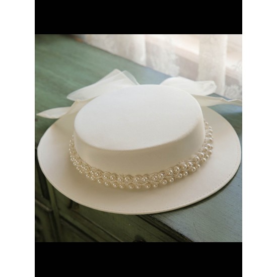 White  Pearl Bow Knot Hat