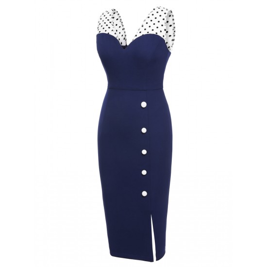 Dark Blue  Patchwork Pencil Dress