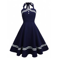  Halter Navy Swing Dress