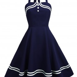  Halter Navy Swing Dress