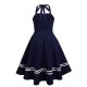  Halter Navy Swing Dress