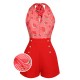 Watermelon Red  Halter Patchwork Romper