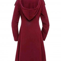 Wine Red  Solid Button Coat