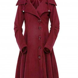 Wine Red  Solid Button Coat