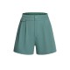 Mint Green  Solid Pleating Decorative Pocket Shorts