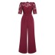 Wine Red  Lace Patchwork Jumpsuit