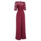 Wine Red  Lace Patchwork Jumpsuit