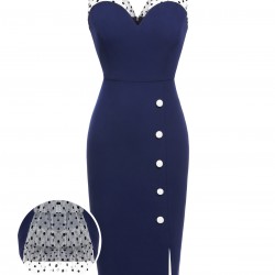 Dark Blue  Patchwork Pencil Dress