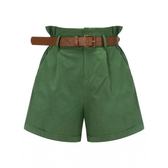 Dark Green  Solid Vintage Shorts