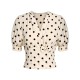 Beige  Dots Bowknot V-Neck Blouse