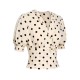 Beige  Dots Bowknot V-Neck Blouse