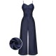 Navy Blue  Cowboy Solid Strap Jumpsuit