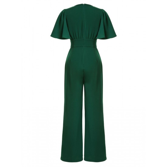 Green  Solid V-Neck Jumpsuit