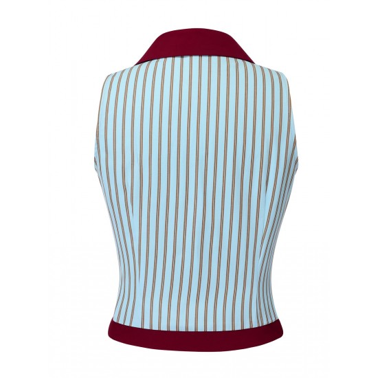 Blue  Stripes Patchwork Sleeveless Blouse