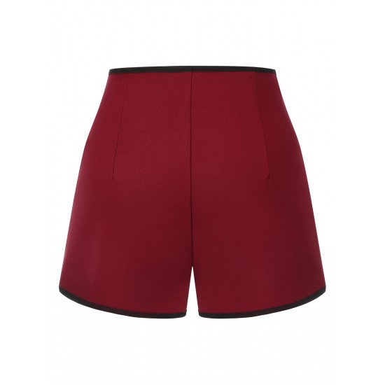 Red  Elastic Waist Solid Shorts