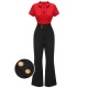 2PCS  Red Tie-Up Blouse & Black Pants