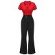 2PCS  Red Tie-Up Blouse & Black Pants