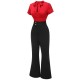 2PCS  Red Tie-Up Blouse & Black Pants