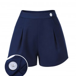 Navy Blue  Solid Button Shorts