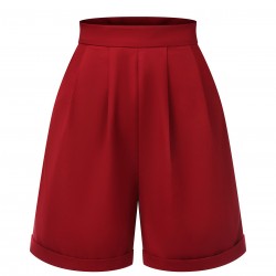 Red  Pleated Turn Over Shorts