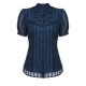 2PCS Navy Blue  Stand Collar Shirt & Solid Wrap Skirts