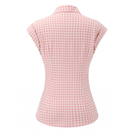 Pink  Gingham Plaid Lapel Shirt