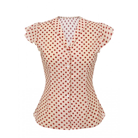  Red Polka Dot Fly Sleeve Blouse