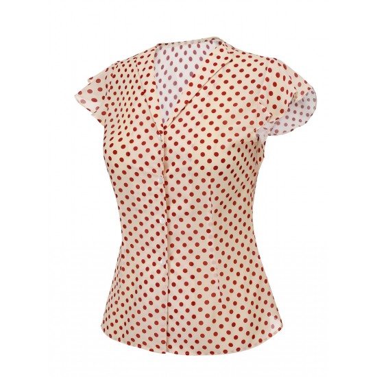  Red Polka Dot Fly Sleeve Blouse