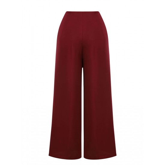 Red  Burgundy Button Wide leg Pants