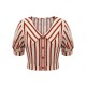 2PCS Orange Red  Striped Blouse & Pleated Skirt