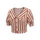 2PCS Orange Red  Striped Blouse & Pleated Skirt