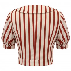 2PCS Orange Red  Striped Blouse & Pleated Skirt